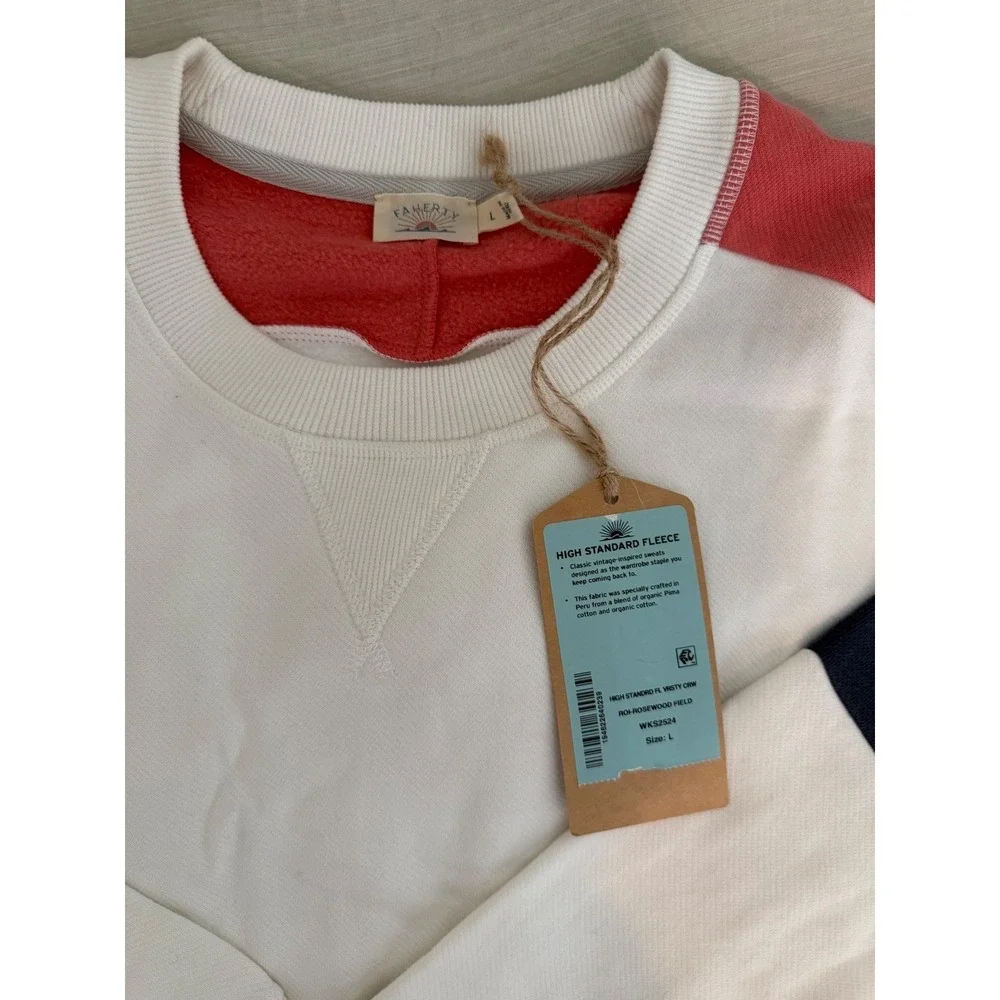 NWT Faherty High Standard Fleece Varsity Crew Rosewood Field Colorblock  L Retro - Picture 3 of 7
